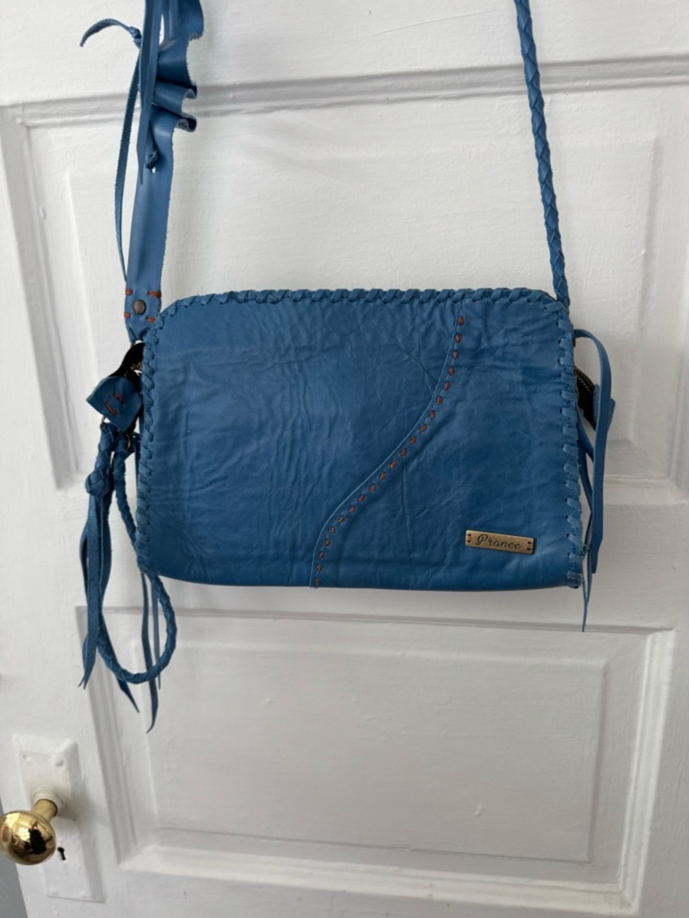 Pranee Blue Leather Crossbody Bag